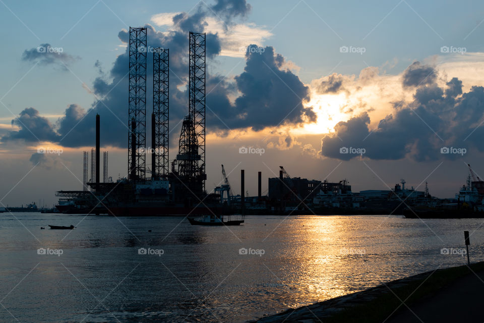 Sunset by the bay with beautiful sky