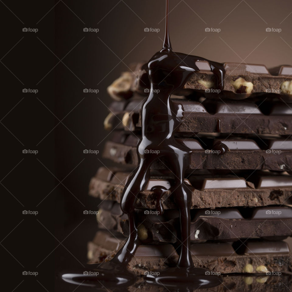 Stack of dark chocolate bars