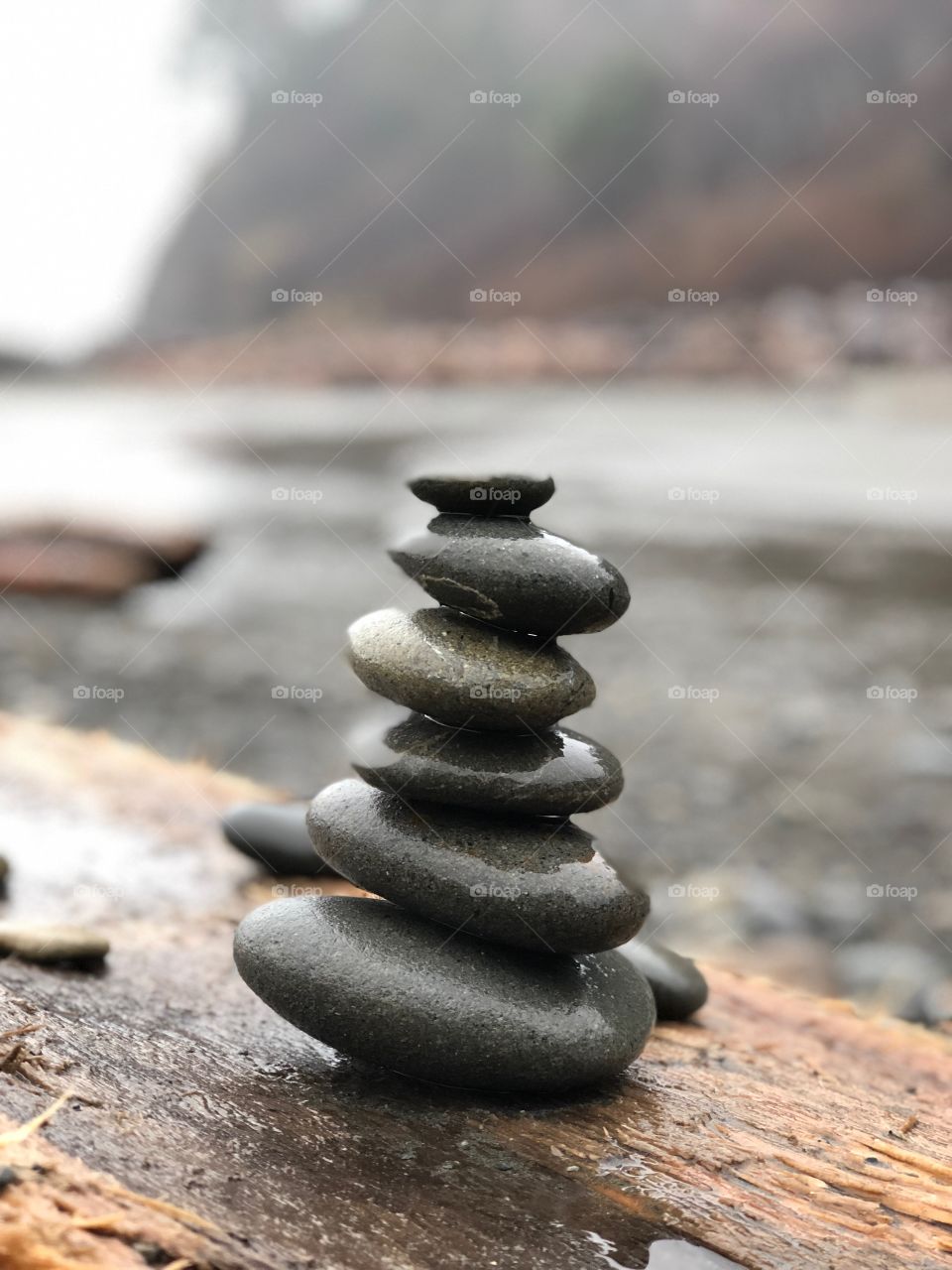 Balancing rocks on a beach in Oregon 