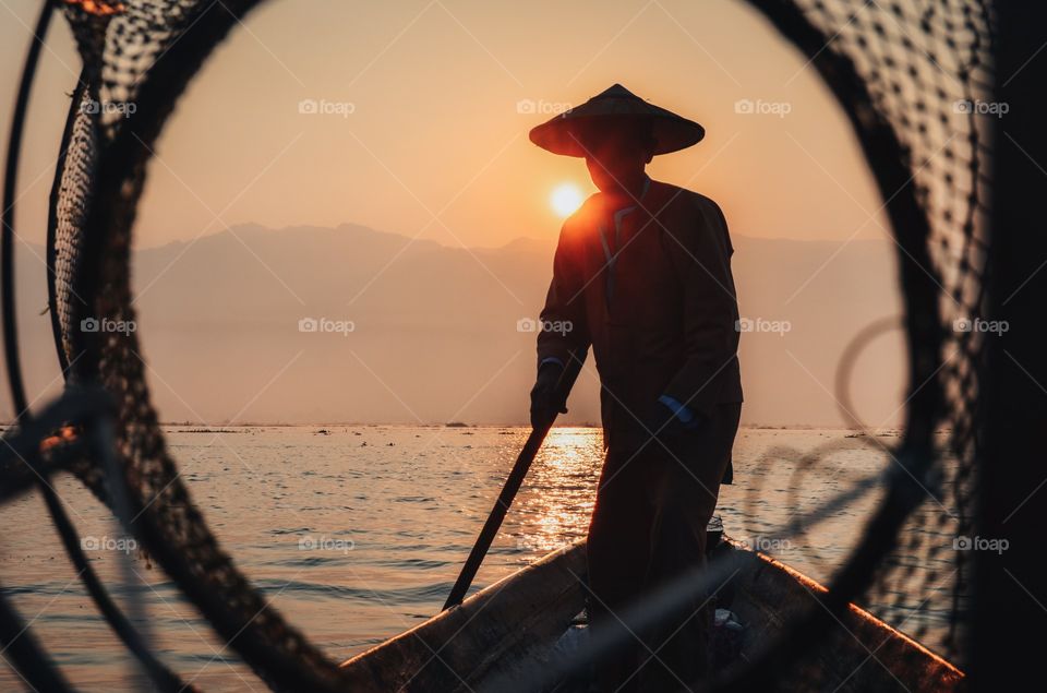 Traditional Burmese fisherman at Inle lake