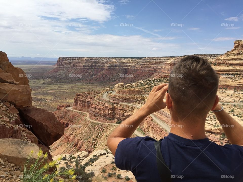 Man on the Moki dugway . Man on the Moki dugway 