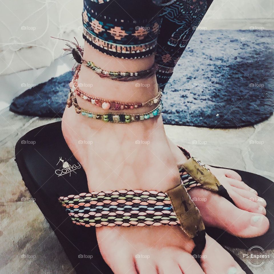 Handmade ankle jewelry matching complimentary to shoes and leggings flip flops toes and bare feet