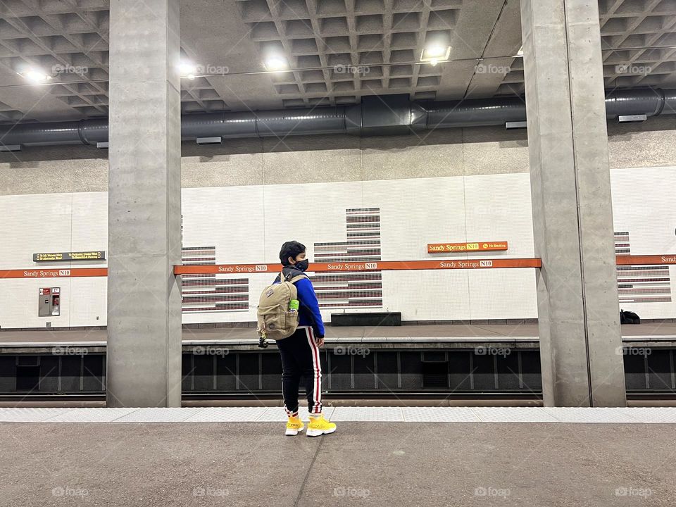 Single traveler at rapid transit 