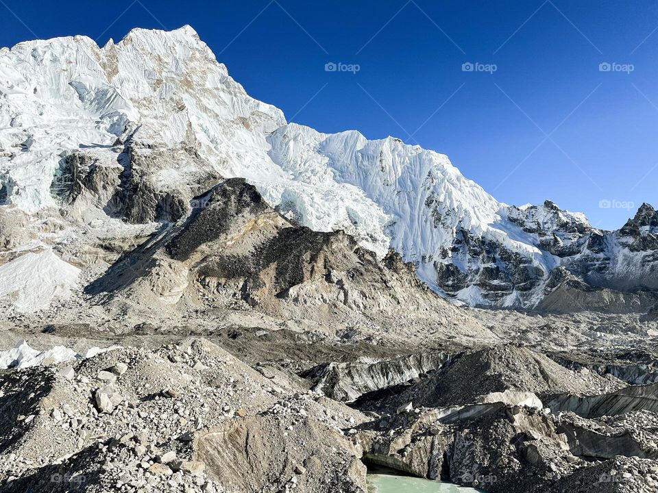 Himalayan mountains seen from Everest Base Camp, Nepal. Hiking views.