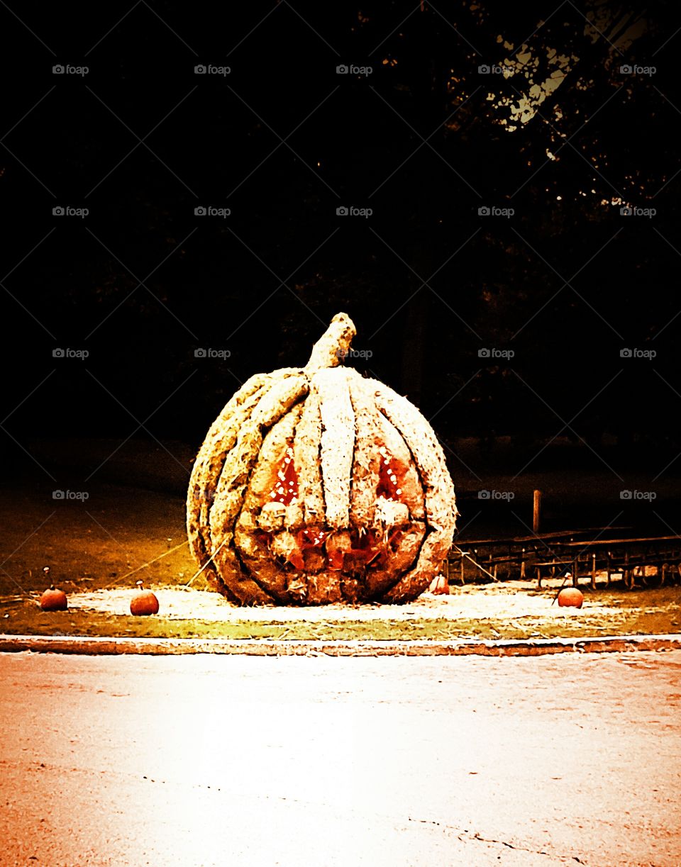 pumpkin made out  of hay