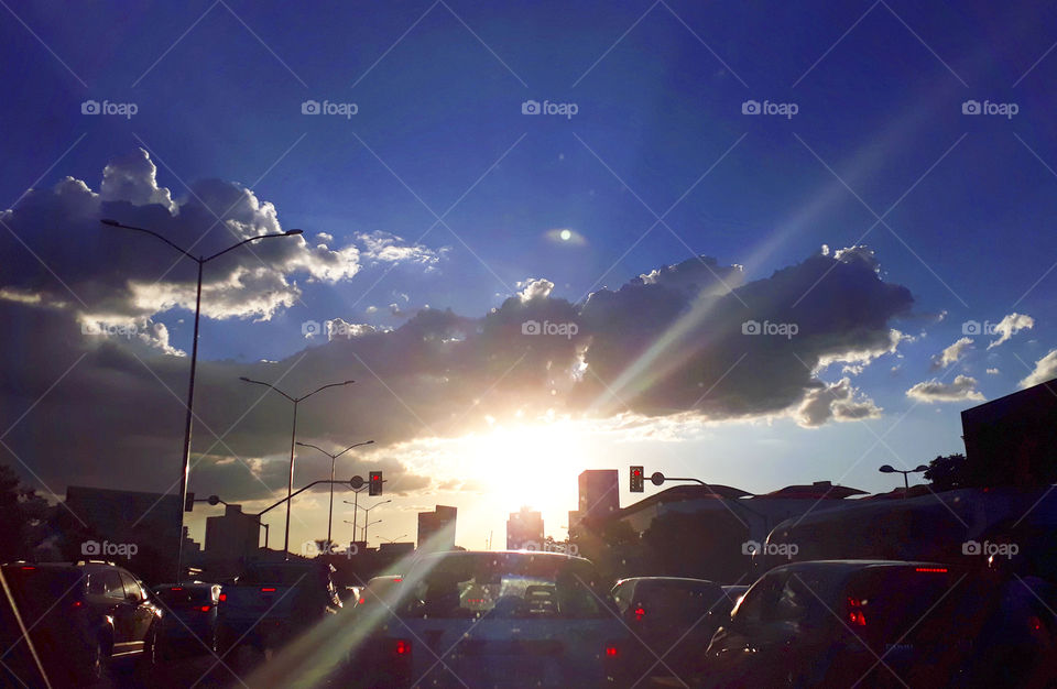 sunset in traffic