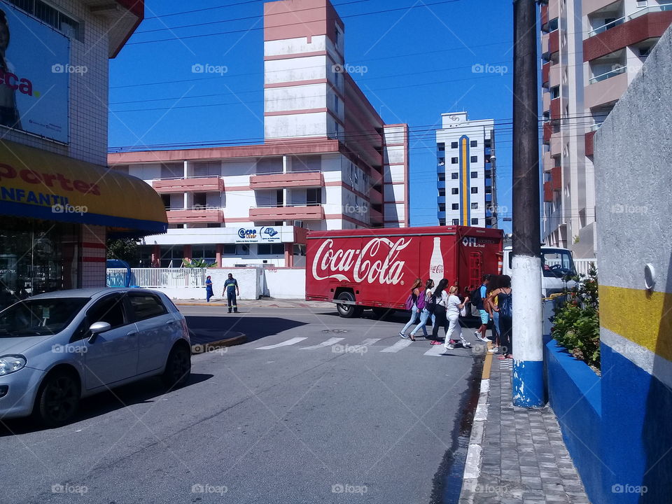 Coca Cola truck, parking . small street