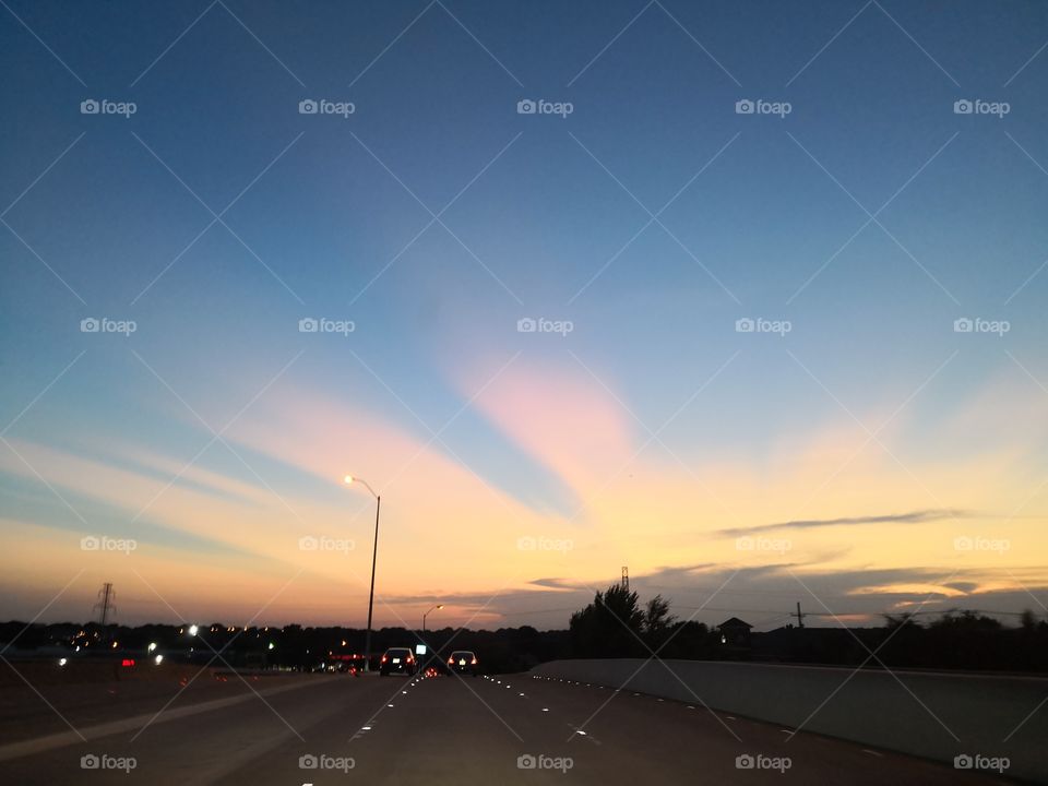 Sunset, Car, Sun, Sky, Evening