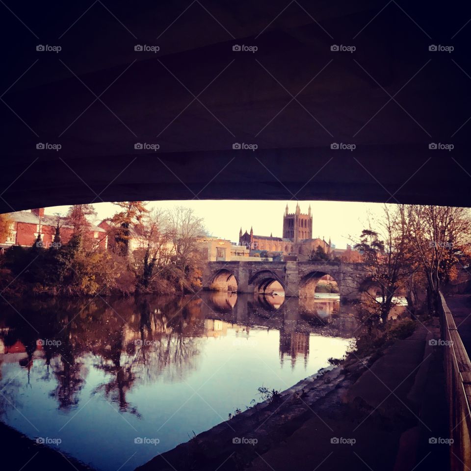 Winter in Hereford 
Hereford cathedral 
Riverwye
