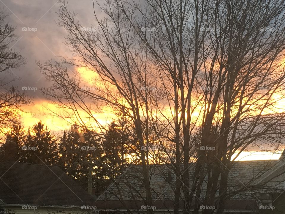 Fiery Sky at Sunset on an Autumn Evening