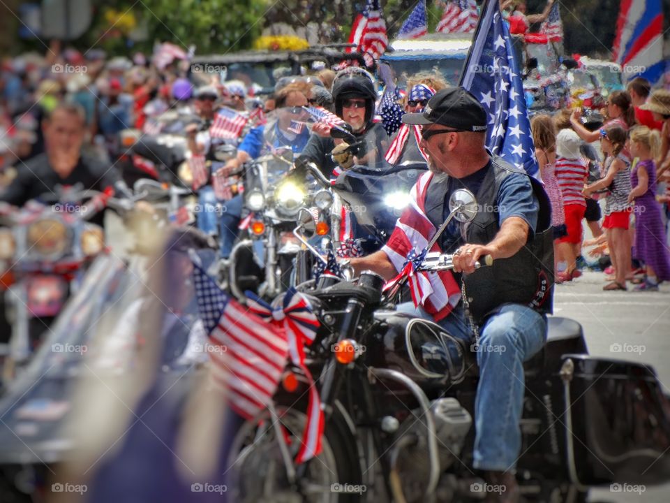 American Motorcycle Club. Motorcycle Gang Showing Patriotic Pride
