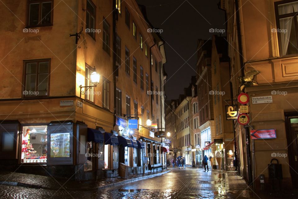 Rain in the old town Stockholm, Sweden