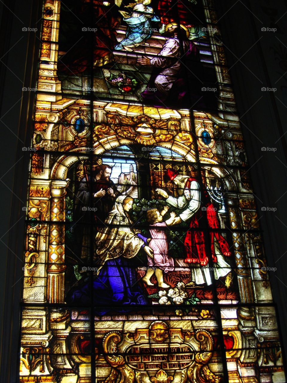 Stained glass window in church. Photo taken at Washington Cathedral in Washington DC.