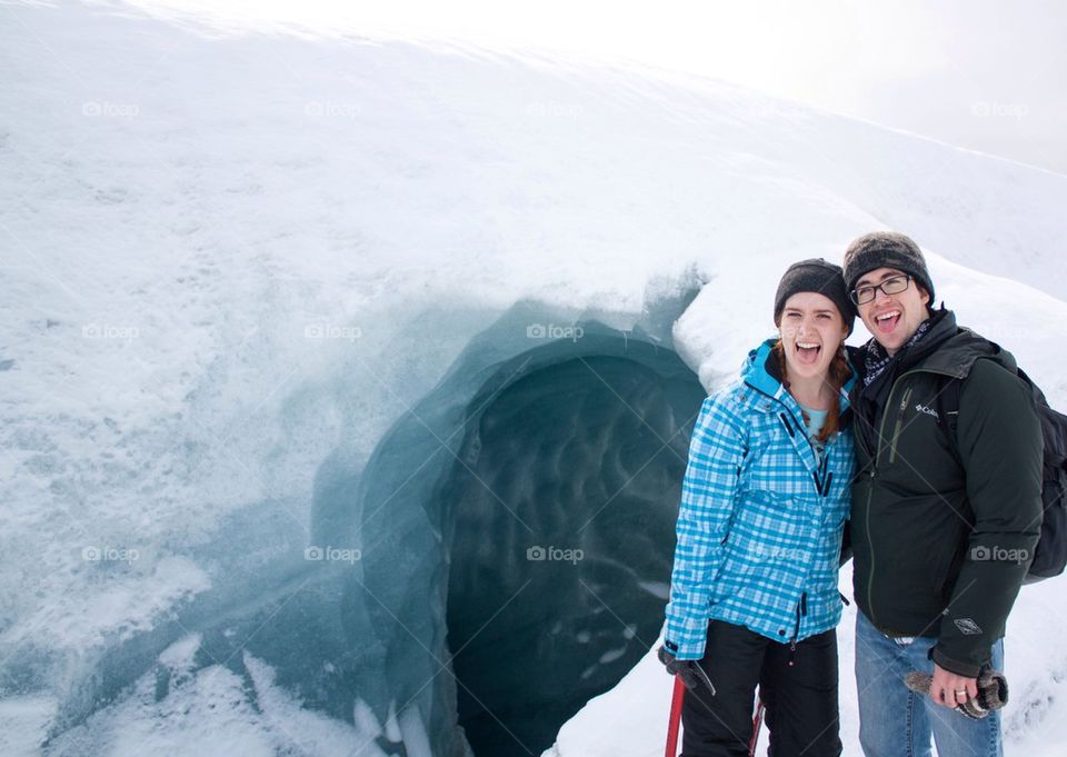 Couple by ice cave 