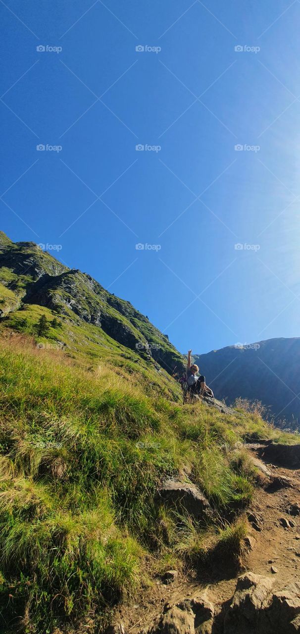 Happy resting time on the top of mountain