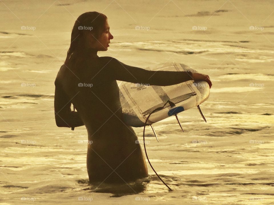 Strong Woman Surfing