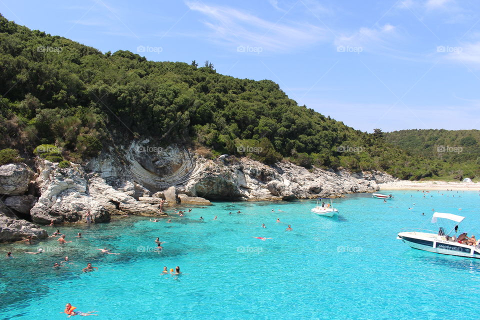 Blue sea Paxos Island Greece