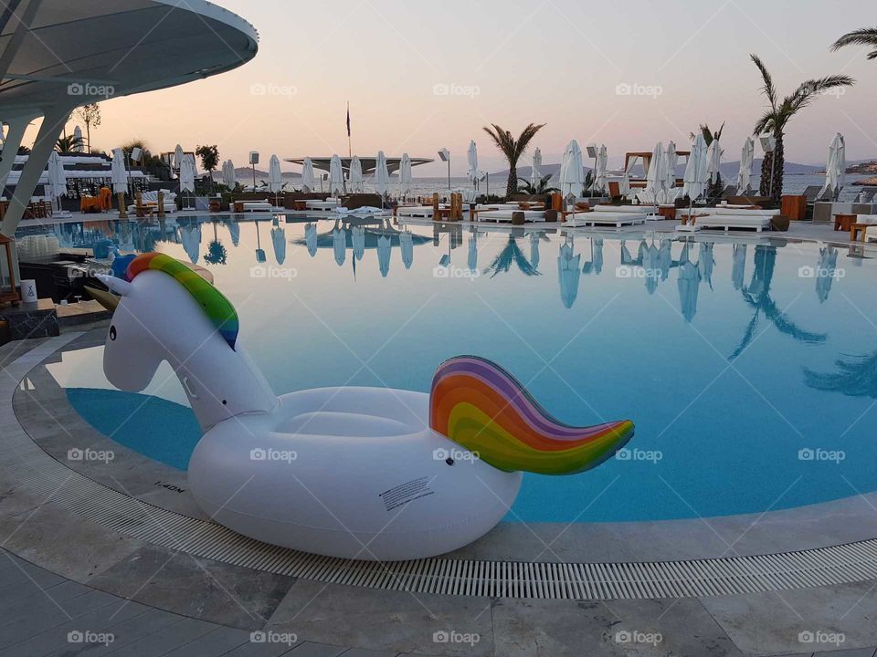 inflatable party unicorn  near party pool nikki beach bodrum  turkey