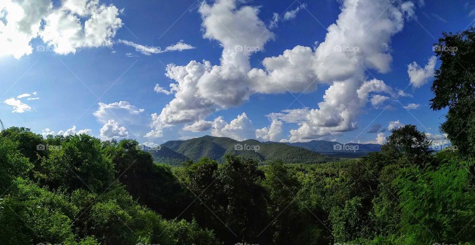 panorama, mountain and sky views