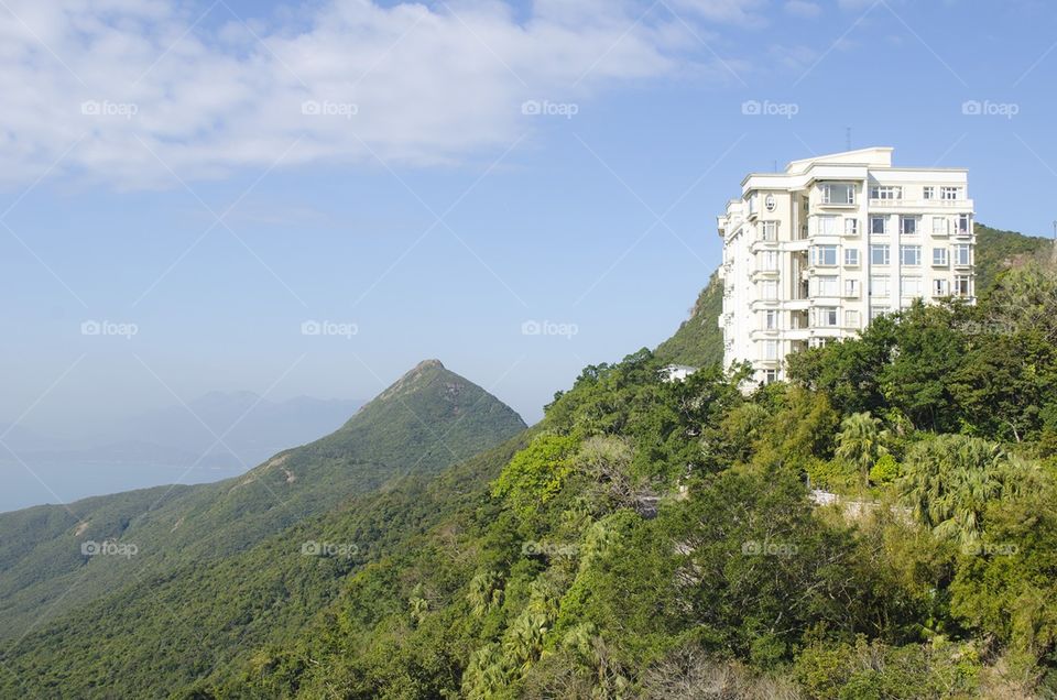 White Home at the top of a peak in Hong Kong 