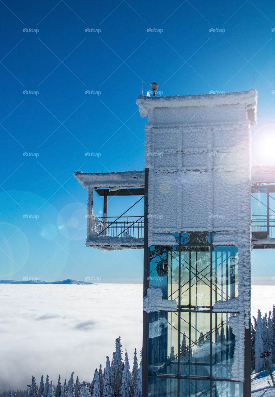 observation tower at the arber mountain in winter