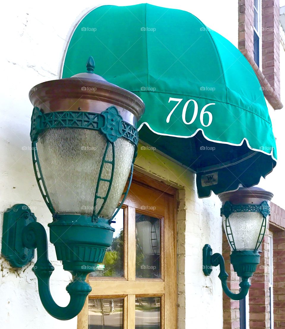 Green Awning & Lamps