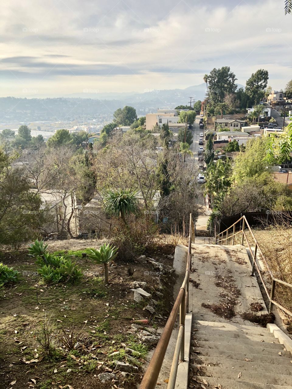 Los Angeles hillside neighborhood stairs