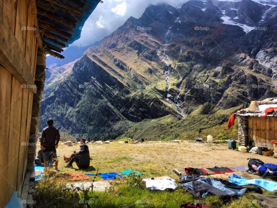 Camping with an epic view. Taken at Italian Base Camp on the Dhaulagiri Circuit Trek in Nepal.
