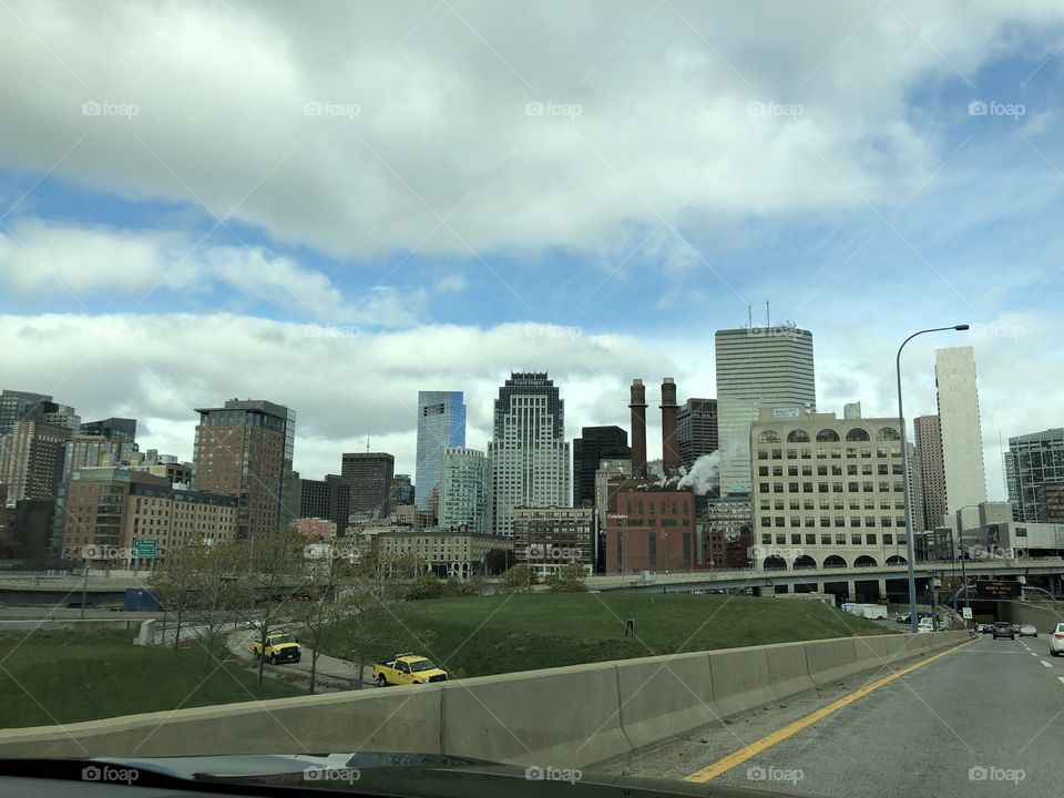 Driving into downtown Boston