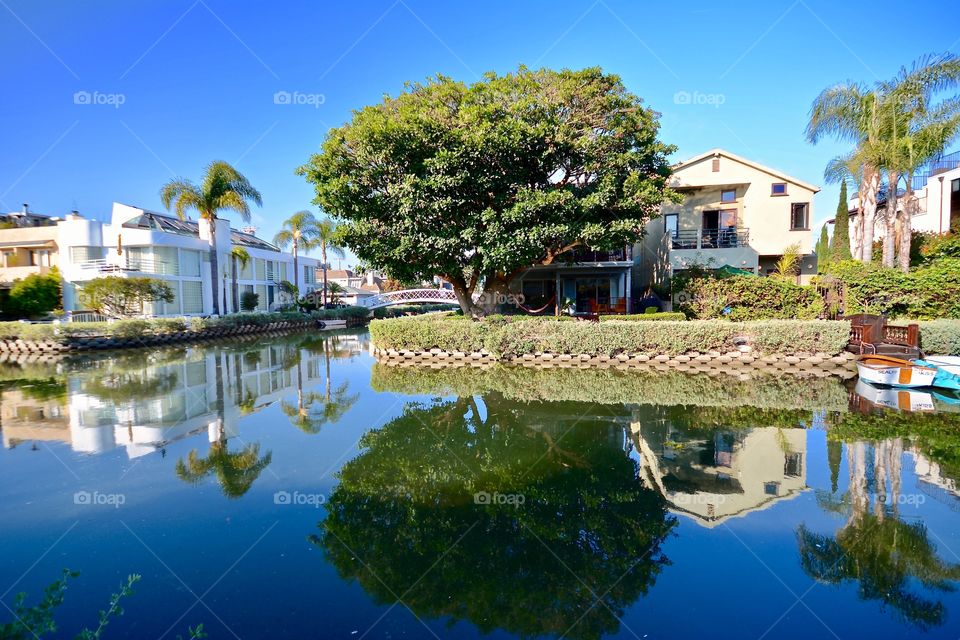 Magical reflections in the canals of Venice Canal Historic District in Los Angeles 