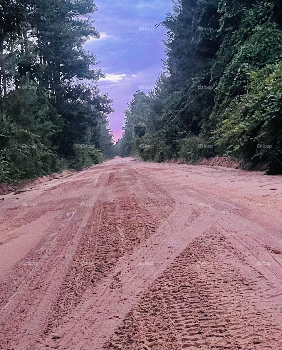Sunset on a dirt road
