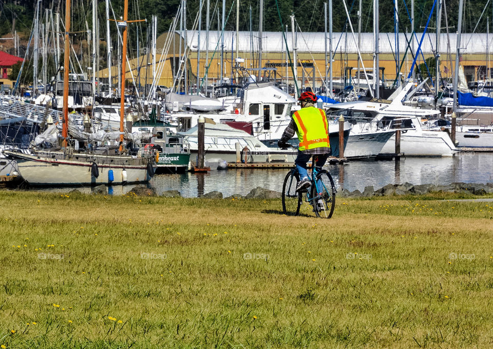 Bike riding by the marina