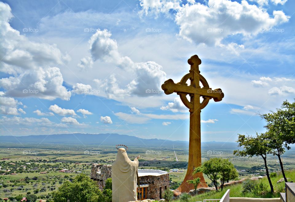 Landscapes of 2019 - Foap Missions - A beautiful landscape of Our Lady of the Mountain in Sierra Vista, Arizona. A 75 ft. Of the Celtic Cross and a 31 ft. Statue of the Virgin Mary