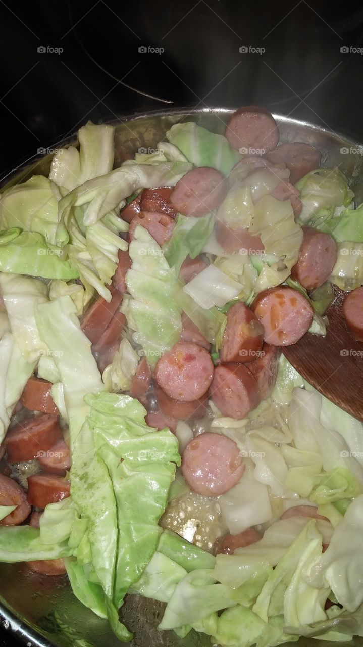 fried cabbage and sausage southern cooking