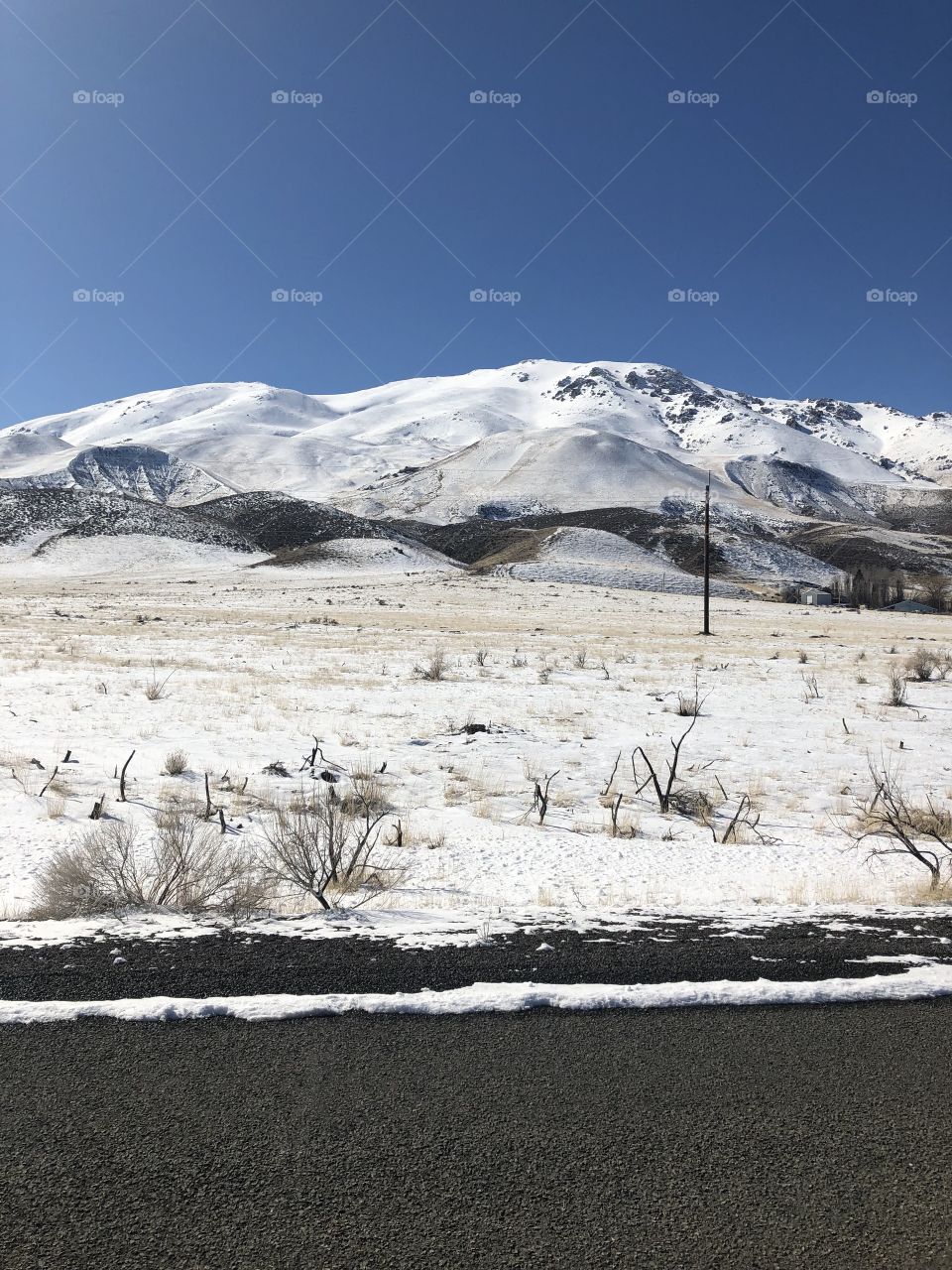 Snow covered desert and mountain 