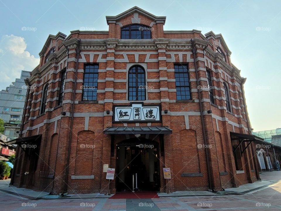 Japanese indoor bazaar architectural monument in Taiwan.The West Gate Red House. West Gate Red House.