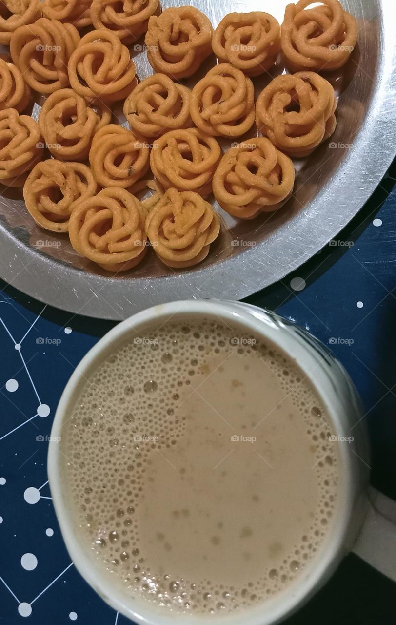 Tea is most popular Indian drink. We enjoy drink tea with snacks. Sweet, hot, tasty tea and very tasty snacks like everybody. This snacks home made snacks from rice and udad flour. Very tasty snacks.