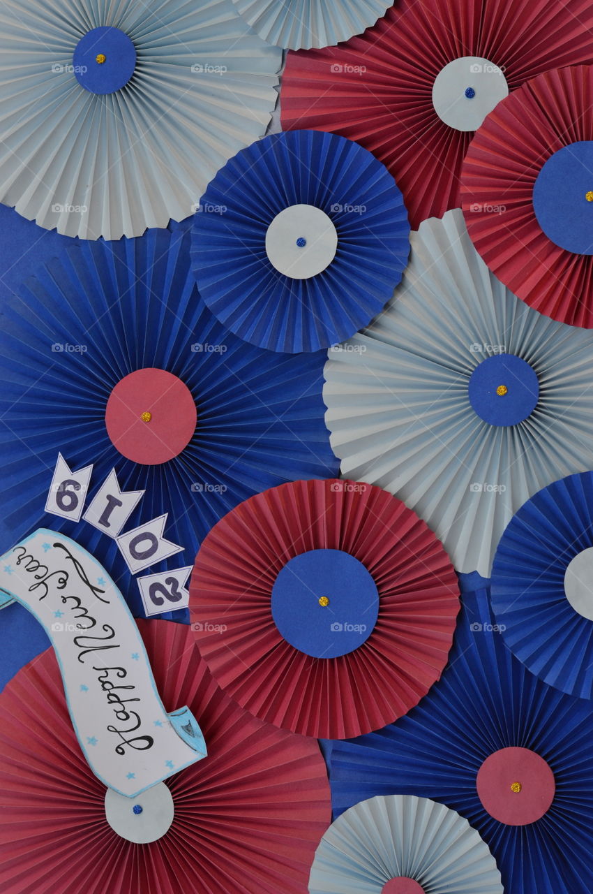 New year theme using handmade paper rosettes.Welcome to new year 2019 with a fresh looking theme 😍