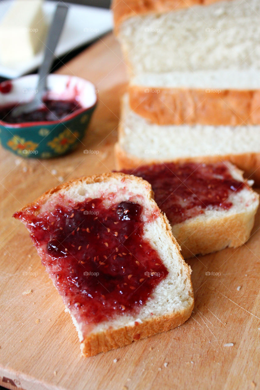 Close-up of jam on bread slice