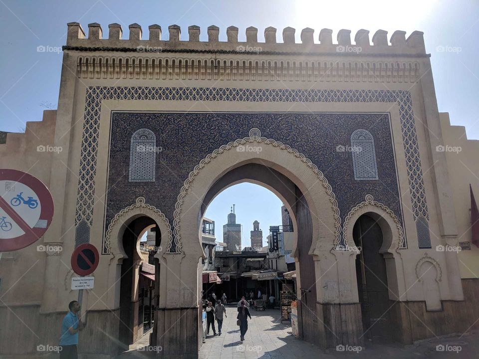 The Blue Gate of Fes (Fez) as the Sun Starts to Set in Morocco