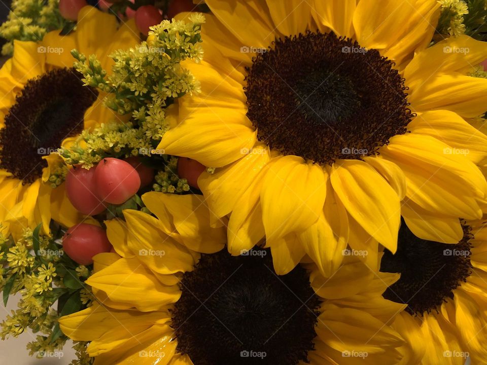 Fall colors on sunflower bouquet