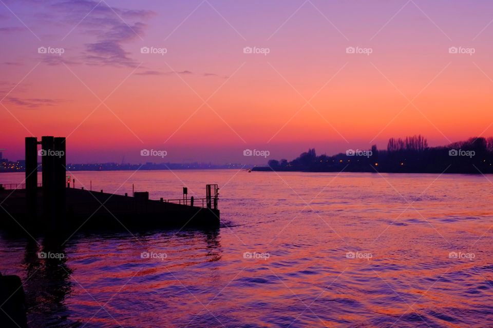 Purple sunset over the river