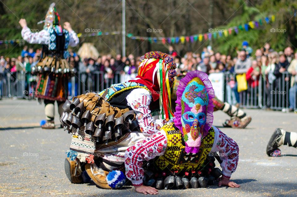 Kukeri Dance. Kukeri are elaborately costumed Bulgarian Men, who Perform Traditional Rituals Intended to Scare Away Evil Spirits