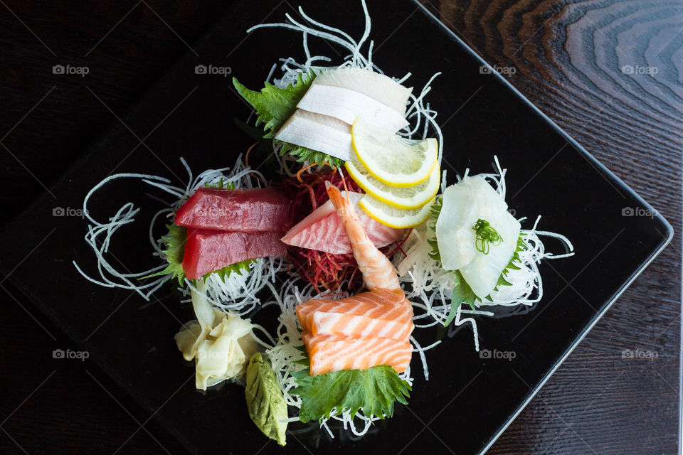 High angle view of delicious seafood