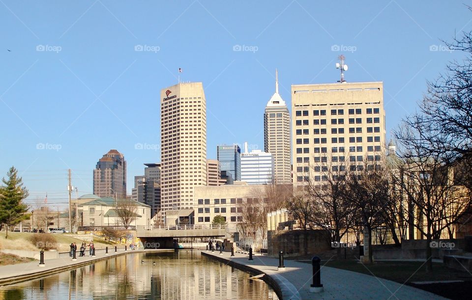 View of downtown Indianapolis from the Central Canal located next to the Indiana State Museum!