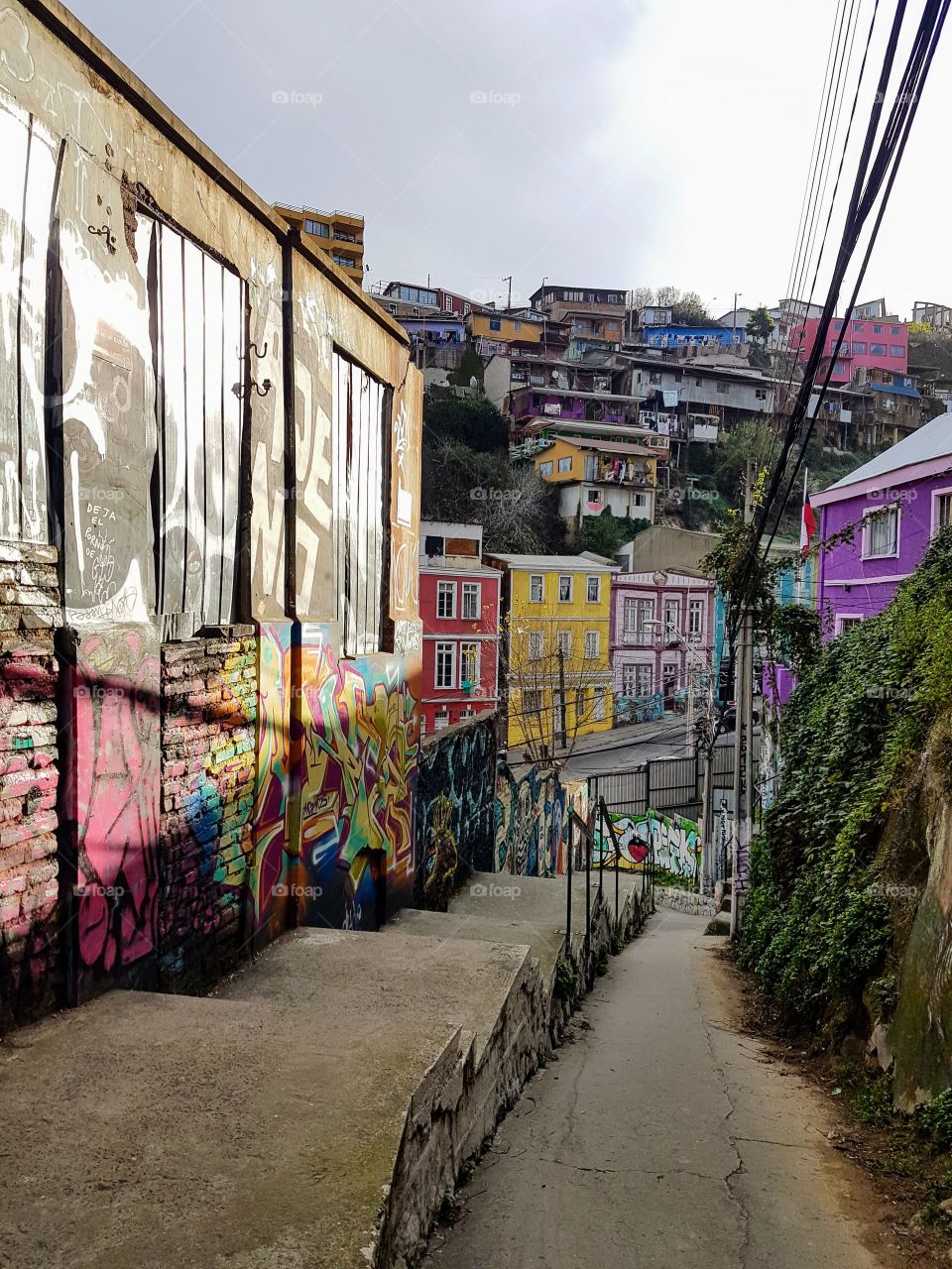 street art at stairs in Valparaiso, Chile