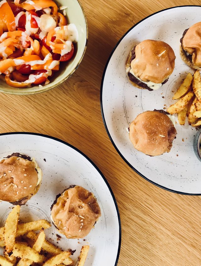 Burgers and salad