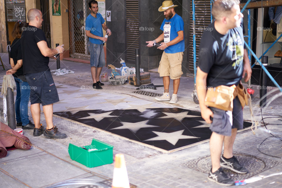 Ready for Fiestas de Gracia. Streets Decoration