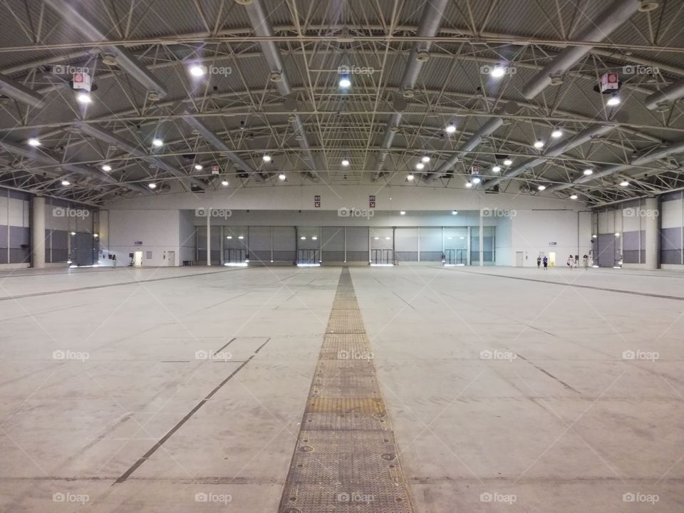 An empty and illuminated exhibition hall