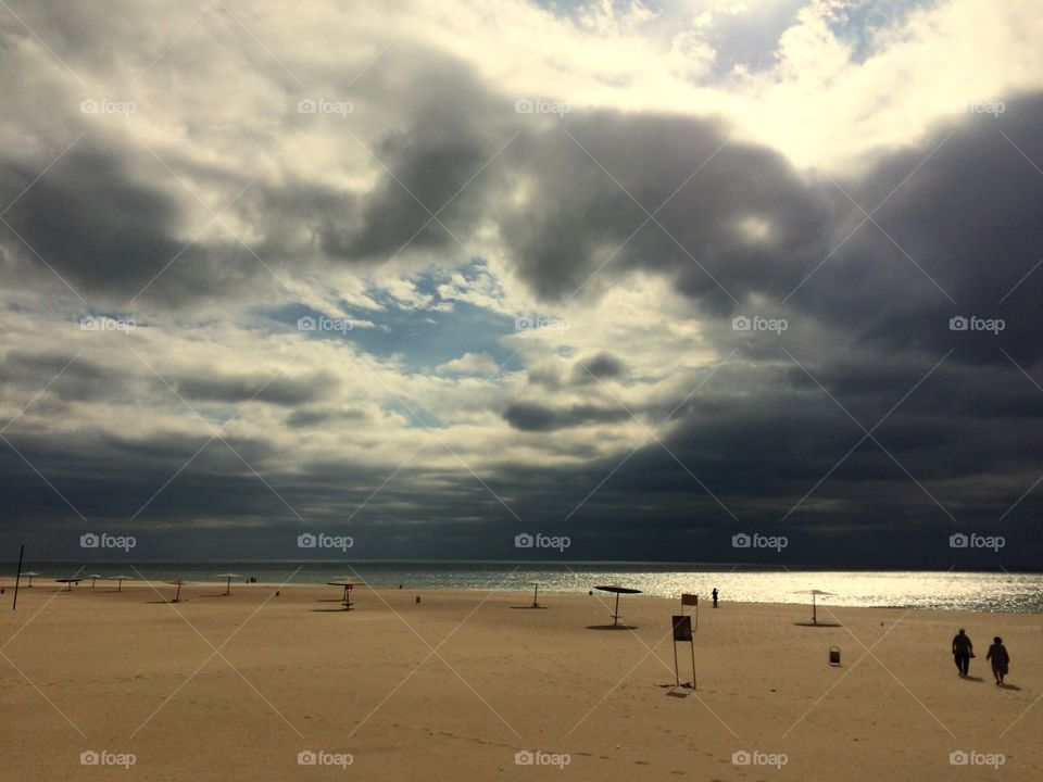 Dark sea and beach